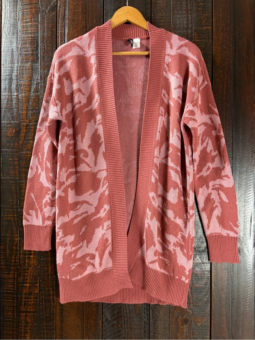 H&M Women's Dusty Rose Open-Front Patterned Cardigan Sweater